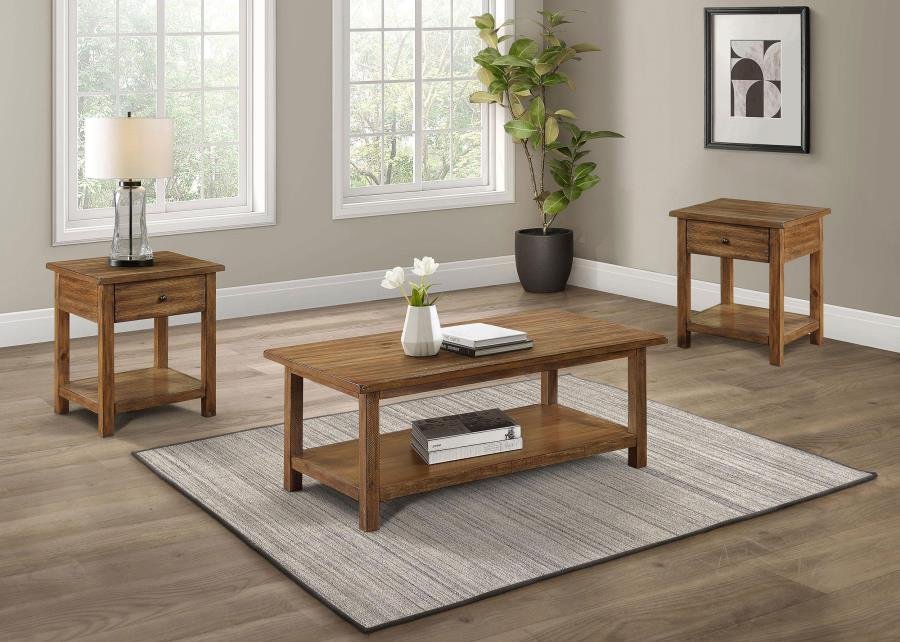 PAYNE 3-PIECE COFFEE AND 1-DRAWER END TABLE SET BROWN