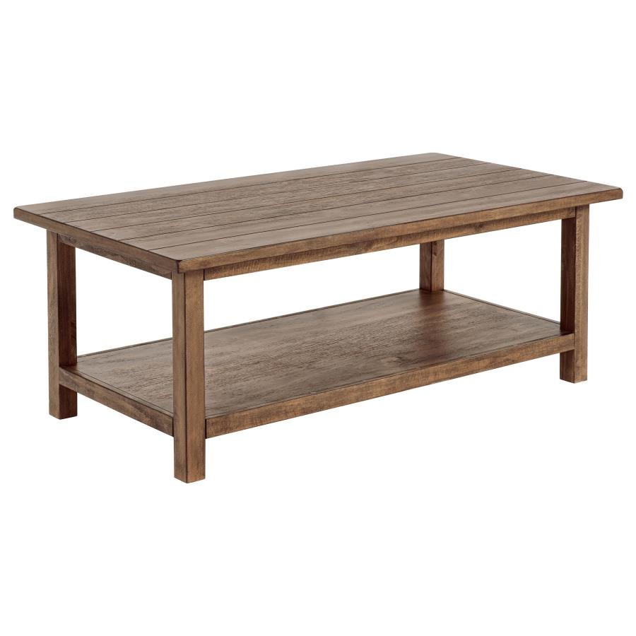 PAYNE WOOD COFFEE TABLE WITH SHELF DISTRESSED BROWN