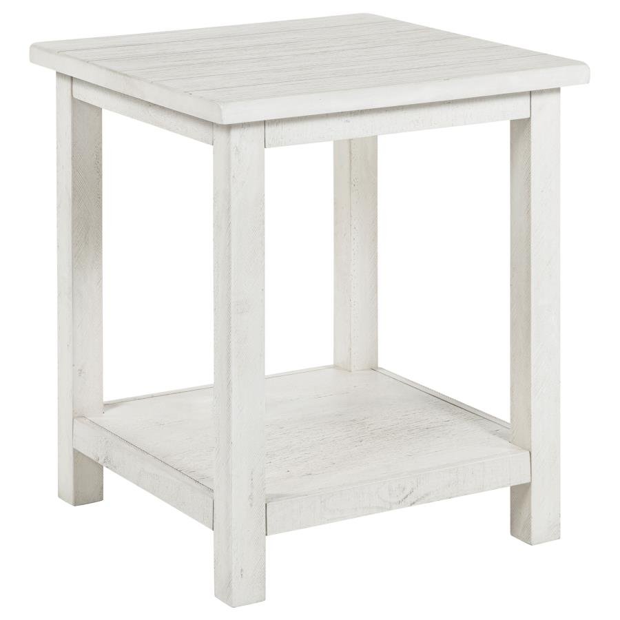 PAYNE WOOD END TABLE WITH SHELF DISTRESSED WHITE