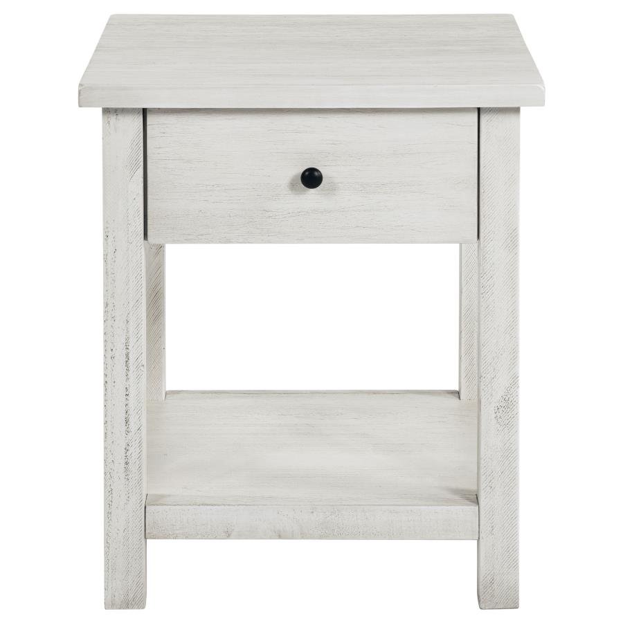 PAYNE 1-DRAWER WOOD END TABLE WITH SHELF DISTRESSED WHITE - Image 4