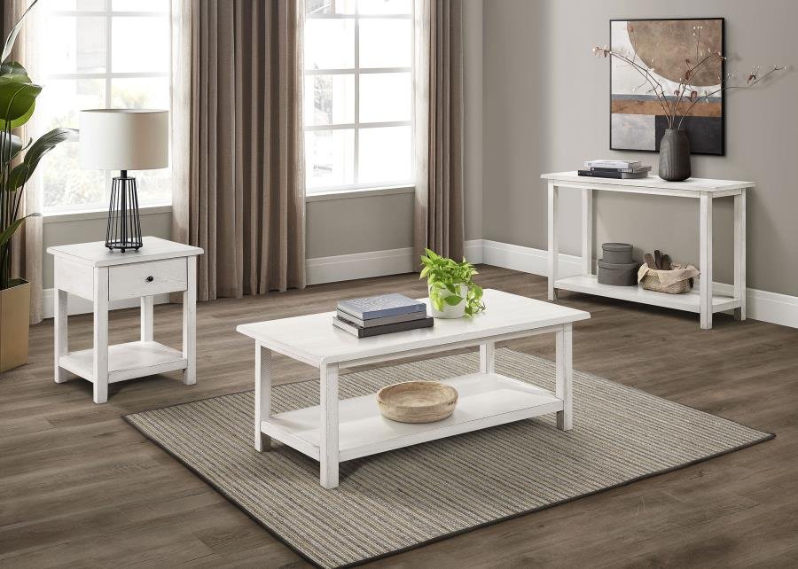 PAYNE 1-DRAWER WOOD END TABLE WITH SHELF DISTRESSED WHITE - Image 9