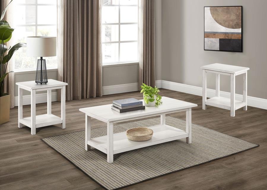 PAYNE 3-PIECE COFFEE AND END TABLE SET DISTRESSED WHITE