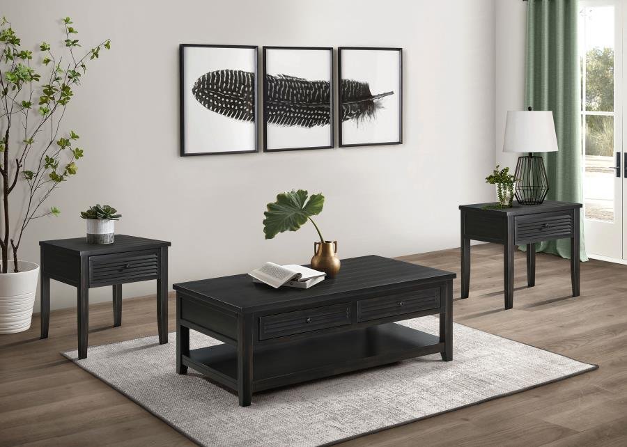 CONCORD 3-PIECE COFFEE AND END TABLE SET DISTRESSED JAVA