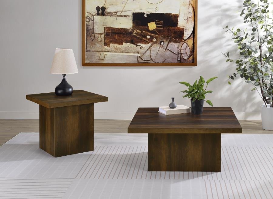 DEVAR 2-PIECE SQUARE COFFEE AND END TABLE SET DARK PINE