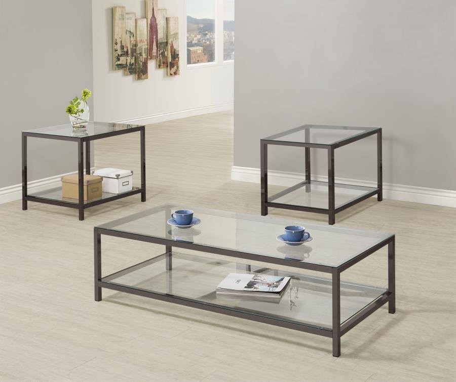 TRINI 3-PIECE COFFEE AND END TABLE SET BLACK NICKEL