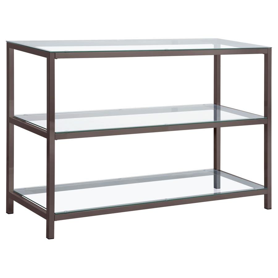 TRINI 2-SHELF GLASS TOP ENTRYWAY CONSOLE TABLE BLACK NICKEL