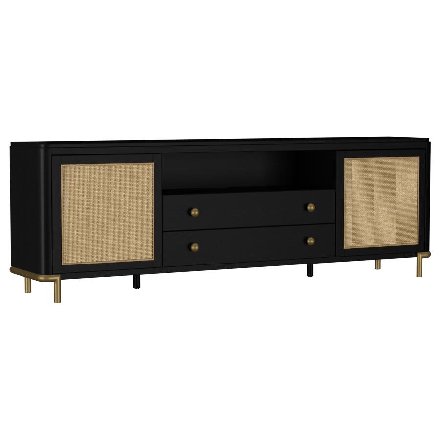 ARINI RATTAN CANE 2-DOOR TV STAND MEDIA CONSOLE BLACK