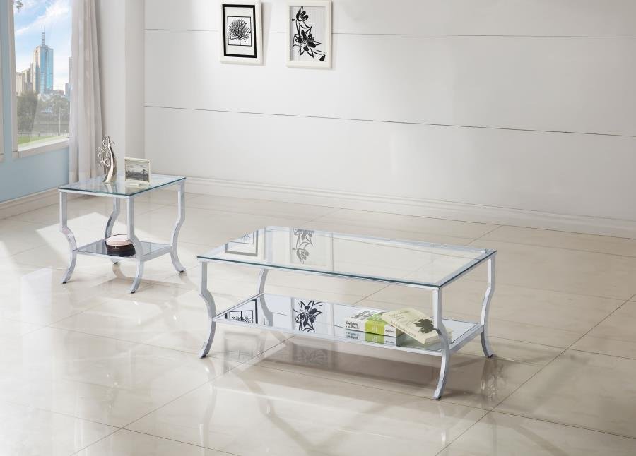 SAIDE 2-PIECE GLASS TOP COFFEE AND END TABLE SET CHROME