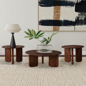DALE 3-PIECE SOLID WOOD COFFEE AND END TABLE SET BROWN