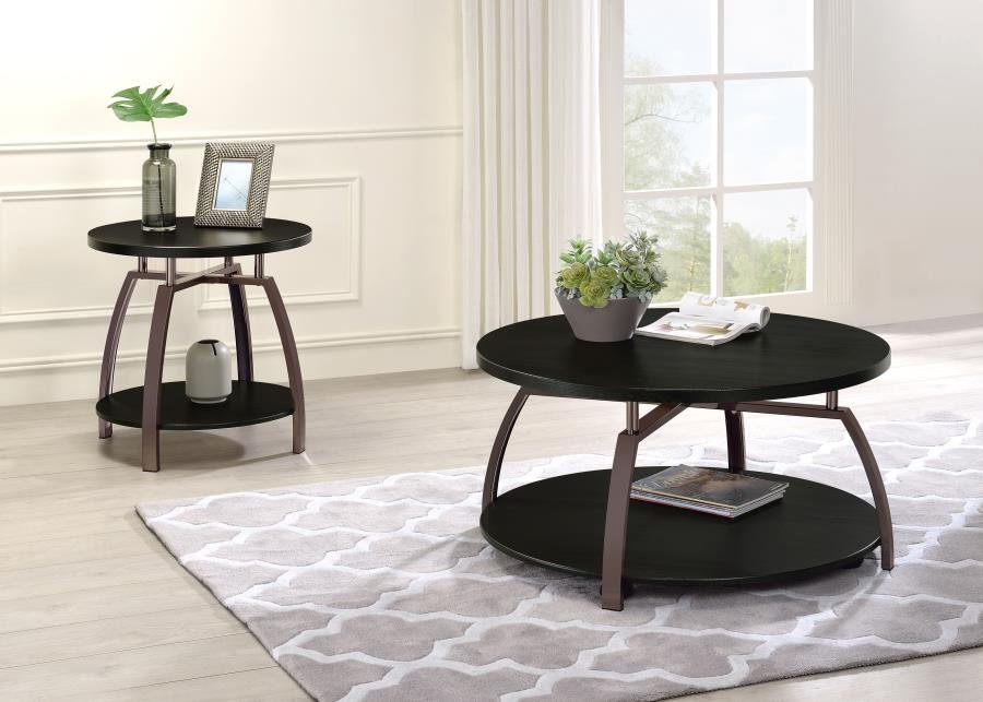 DACRE 2-PIECE ROUND COFFEE AND END TABLE SET DARK CHARCOAL