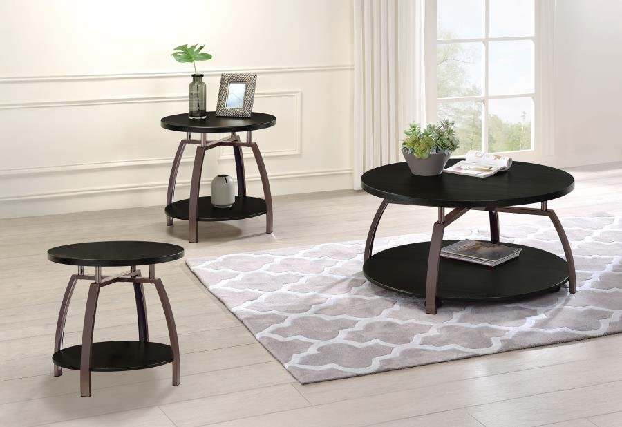DACRE 3-PIECE ROUND COFFEE AND END TABLE SET DARK CHARCOAL
