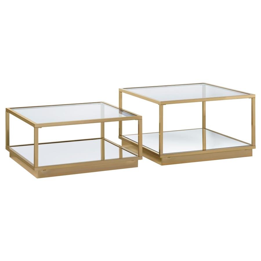 RENEE 2-PIECE SQUARE COFFEE TABLE SET ROSE BRASS