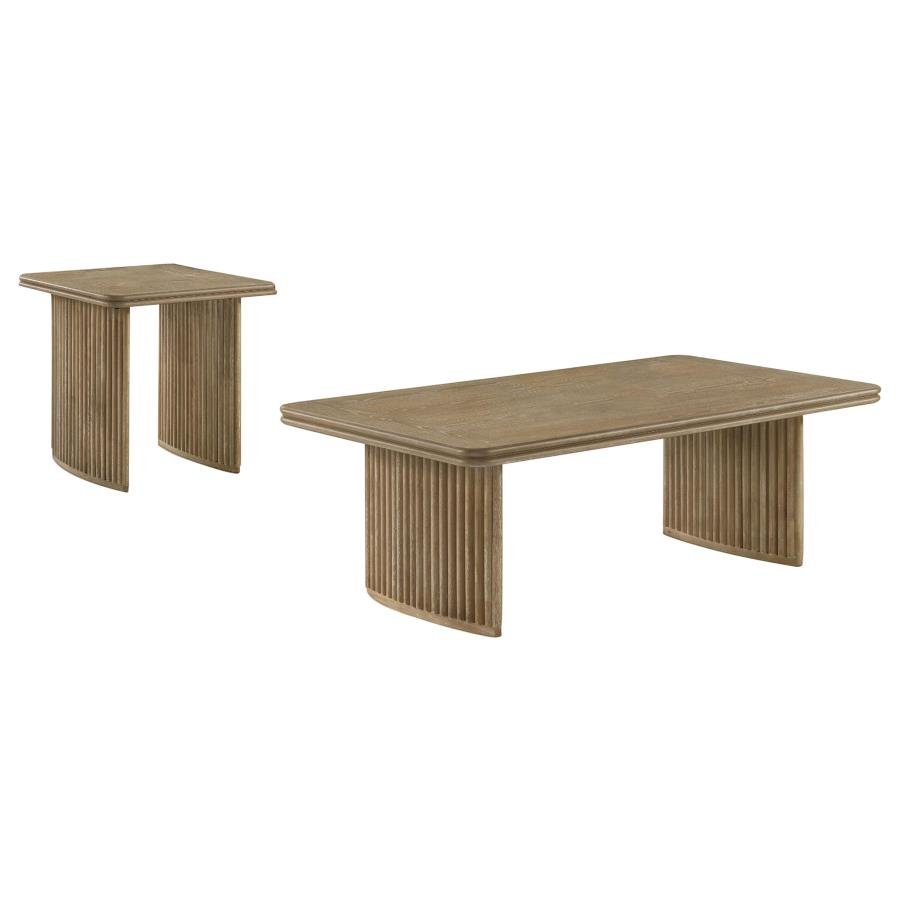 ADINA 2-PIECE WOOD COFFEE TABLE SET DISTRESSED LIGHT BROWN - Image 2