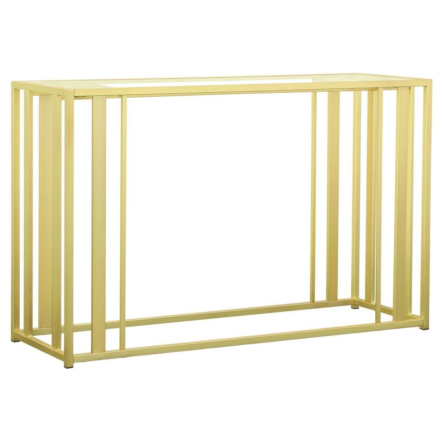 ADRI GLASS TOP ENTRYWAY CONSOLE TABLE MATTE BRASS