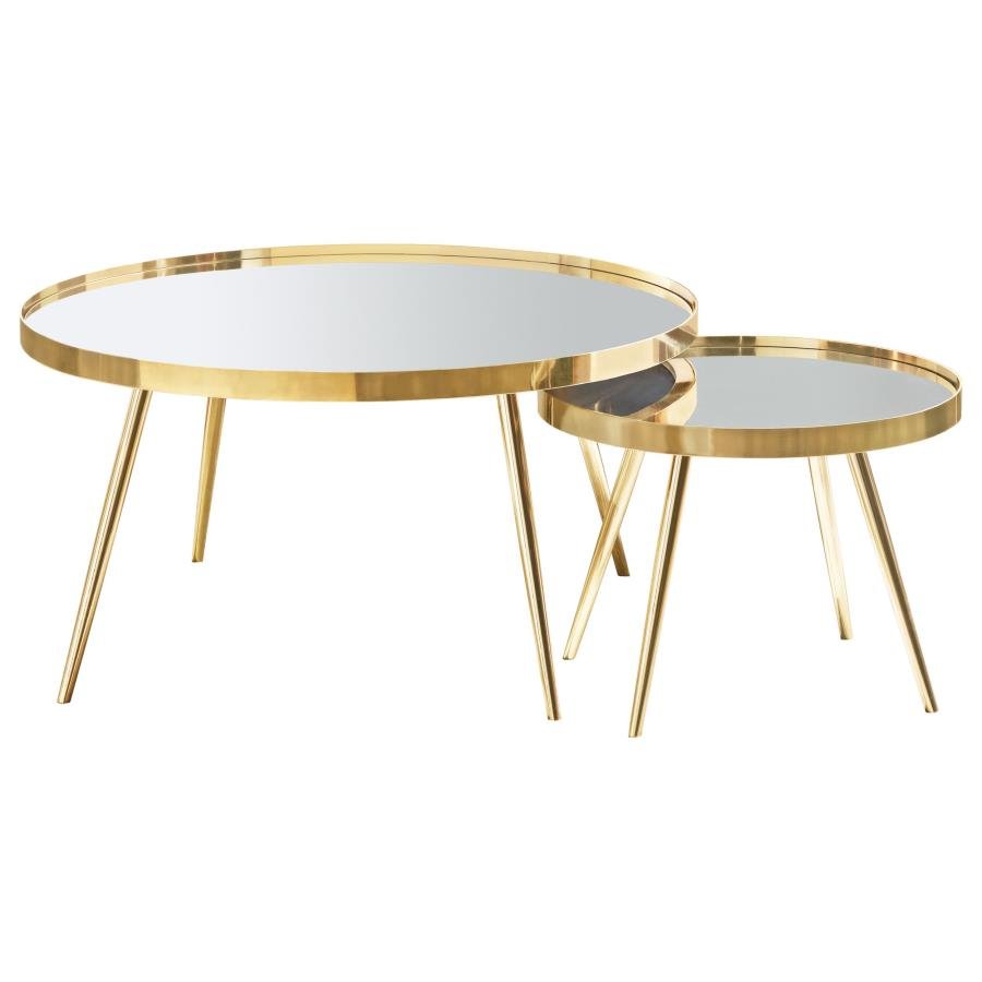 KAELYN 3-PIECE ROUND COFFEE AND END TABLE SET GOLD - Image 4