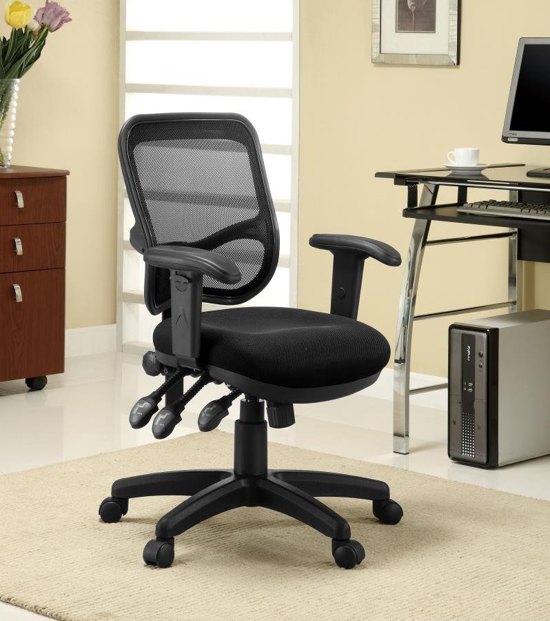 ROLLO UPHOLSTERED ADJUSTABLE ERGONOMIC OFFICE CHAIR BLACK - Image 2