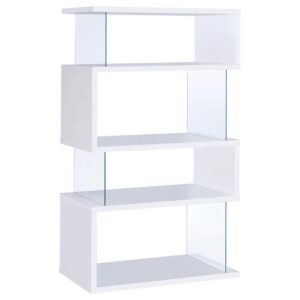 EMELLE 63-INCH 4-SHELF GLASS PANEL BOOKSHELF WHITE