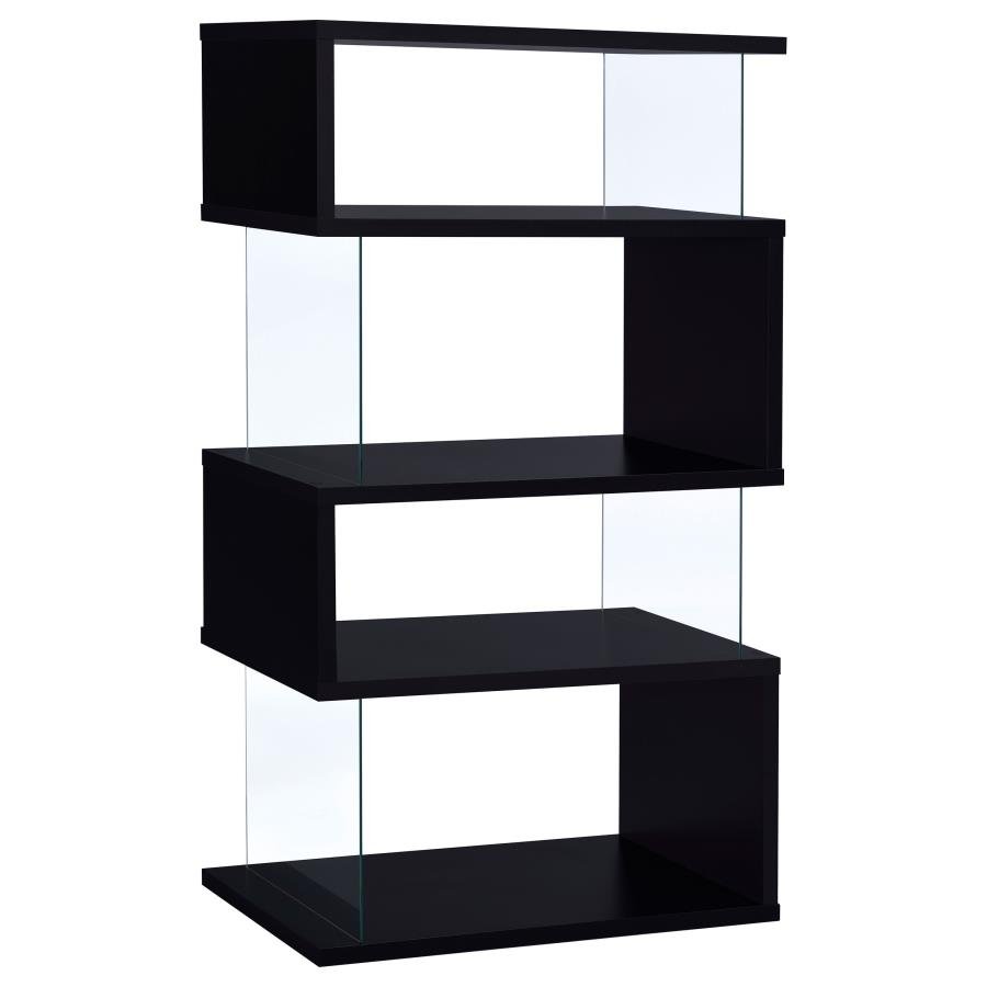 EMELLE 63-INCH 4-SHELF GLASS PANEL BOOKSHELF BLACK