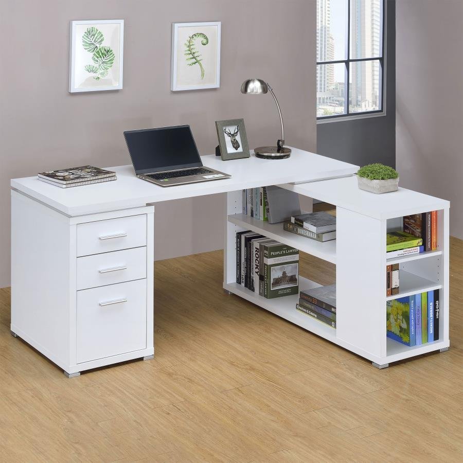 YVETTE 60-INCH 3-DRAWER L-SHAPE COMPUTER DESK WHITE - Image 2