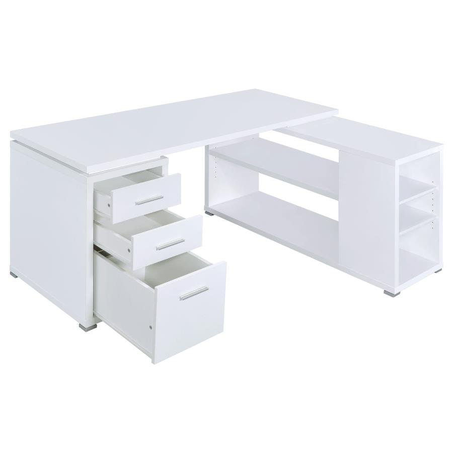 YVETTE 60-INCH 3-DRAWER L-SHAPE COMPUTER DESK WHITE - Image 3