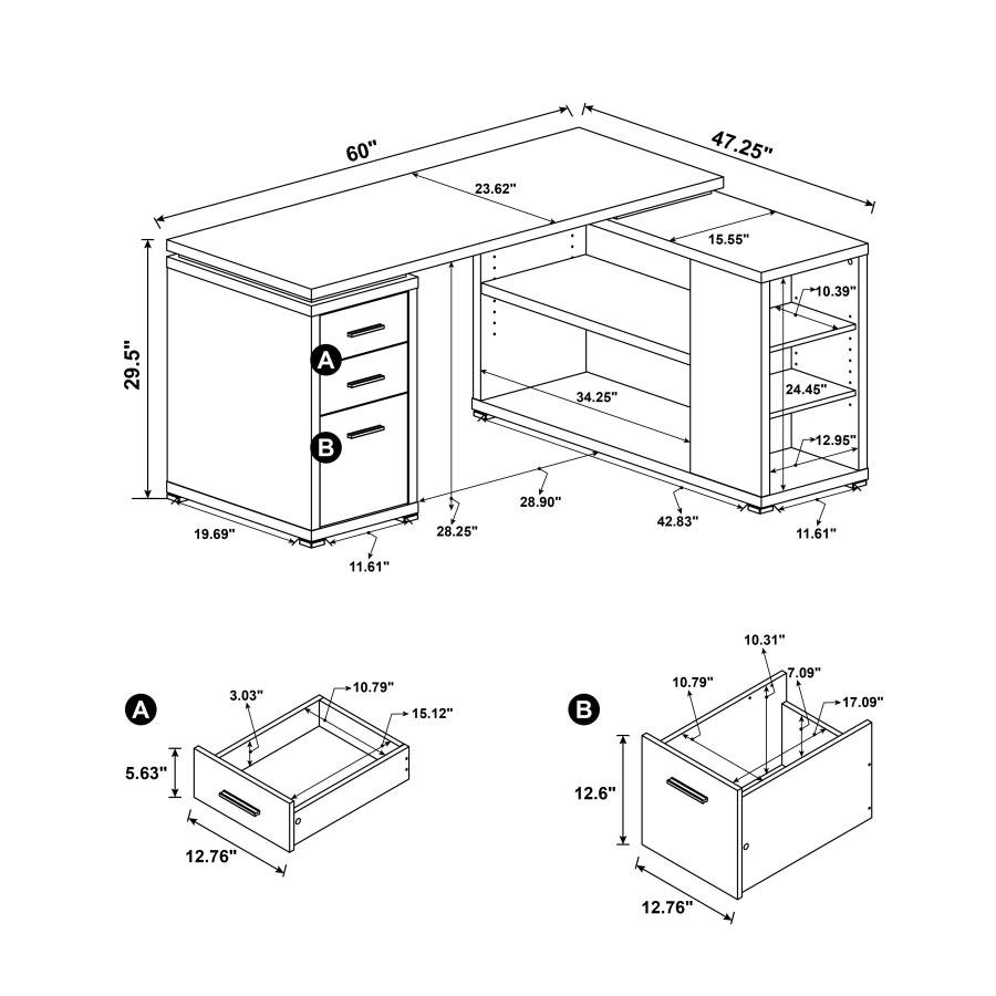 YVETTE 60-INCH 3-DRAWER L-SHAPE COMPUTER DESK WHITE - Image 11
