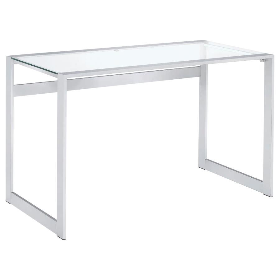 HARTFORD 47-INCH GLASS TOP WRITING DESK CHROME