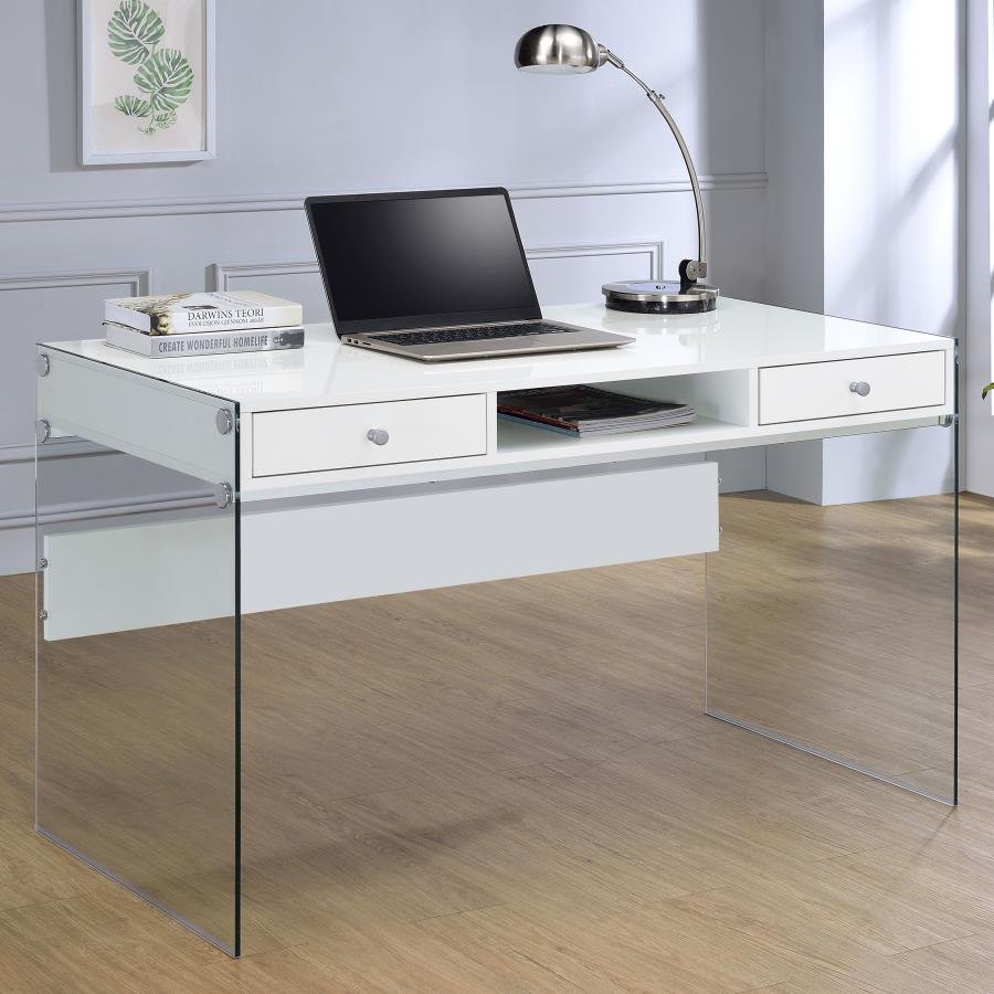 DOBREV 48-INCH 2-DRAWER WRITING DESK WHITE HIGH GLOSS - Image 2