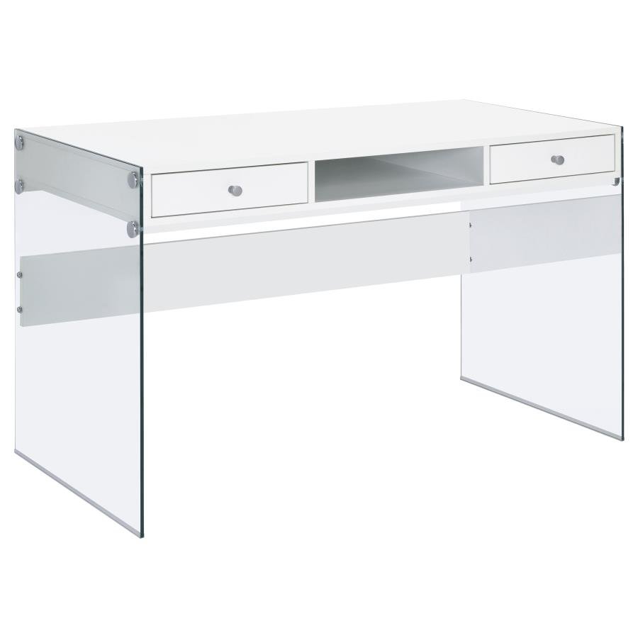 DOBREV 48-INCH 2-DRAWER WRITING DESK WHITE HIGH GLOSS