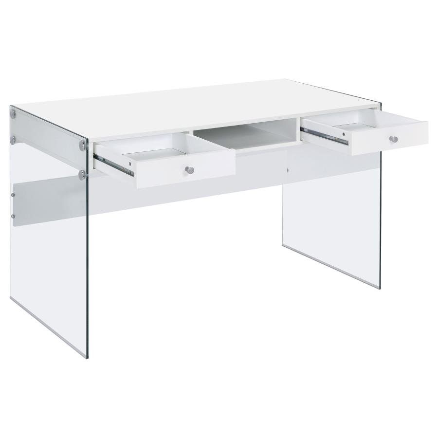 DOBREV 48-INCH 2-DRAWER WRITING DESK WHITE HIGH GLOSS - Image 3
