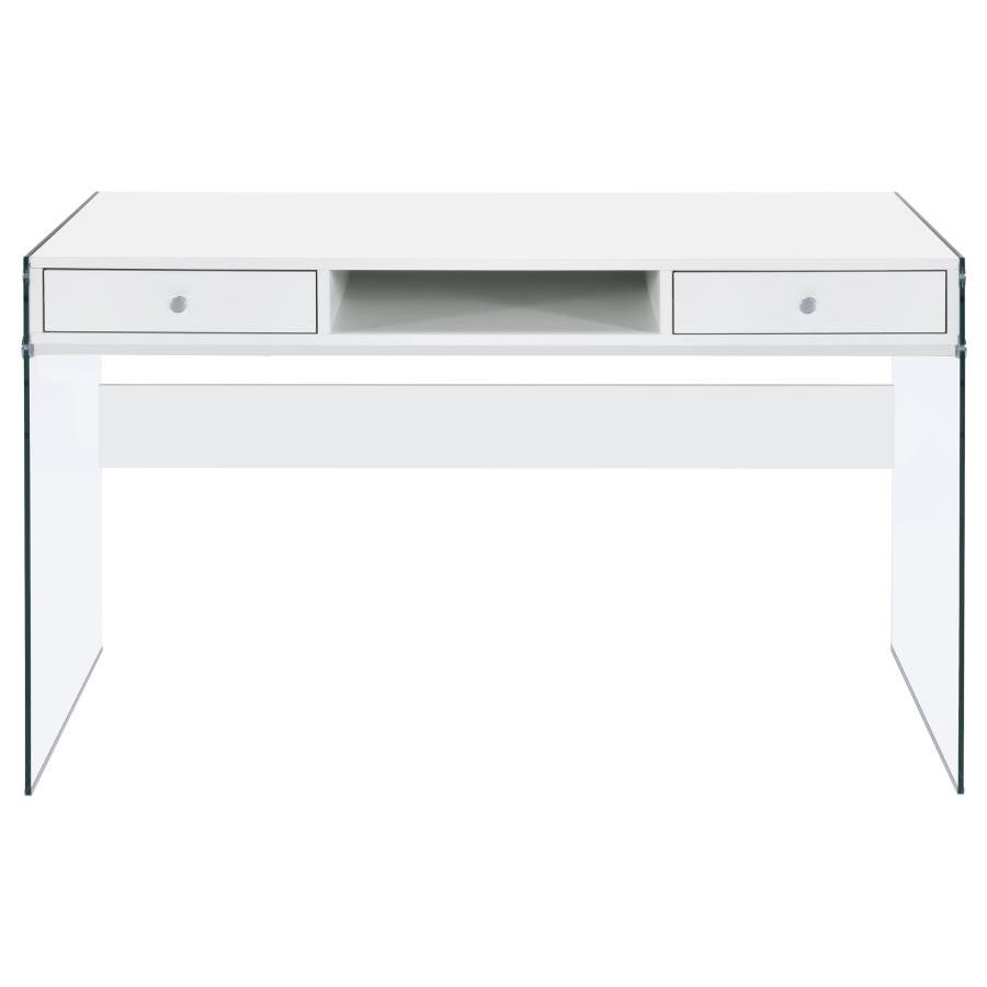DOBREV 48-INCH 2-DRAWER WRITING DESK WHITE HIGH GLOSS - Image 4
