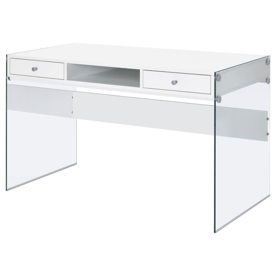 DOBREV 48-INCH 2-DRAWER WRITING DESK WHITE HIGH GLOSS - Image 5