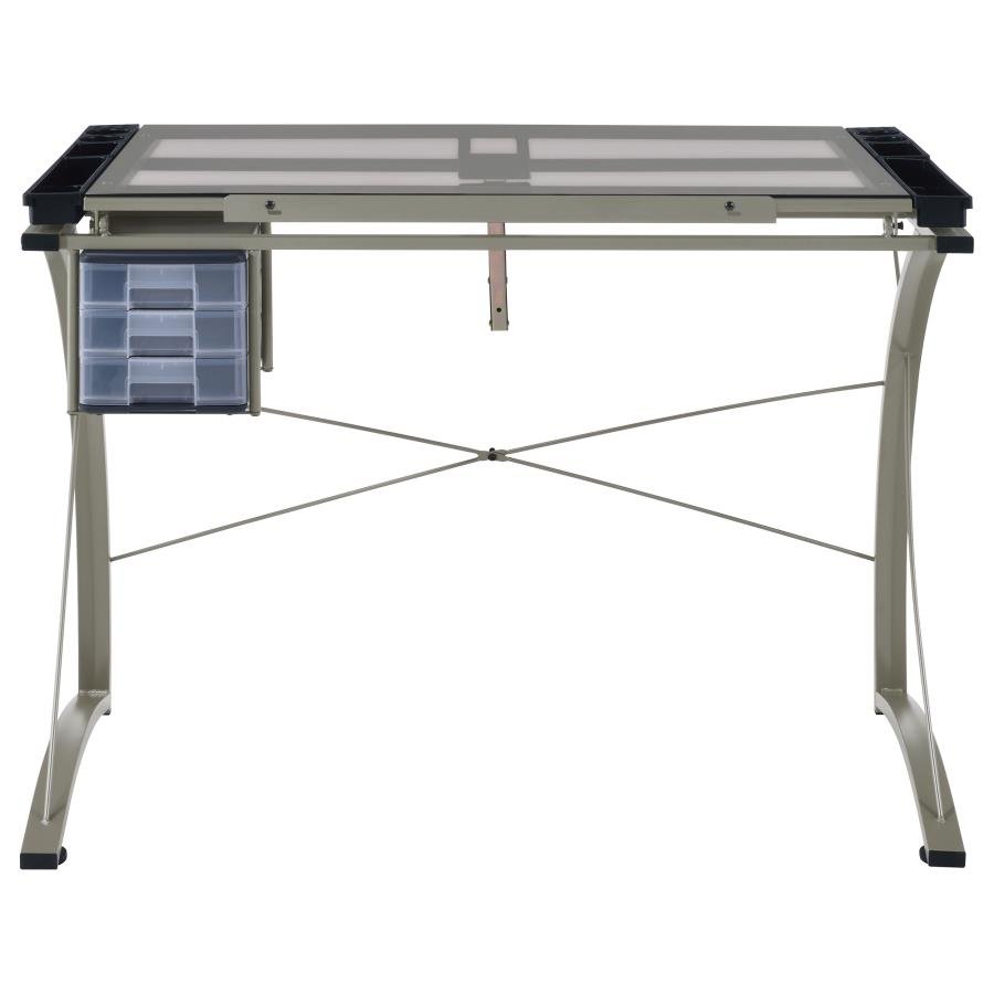 MELO 41-INCH GLASS TOP DRAFTING TABLE WITH STORAGE SILVER - Image 7