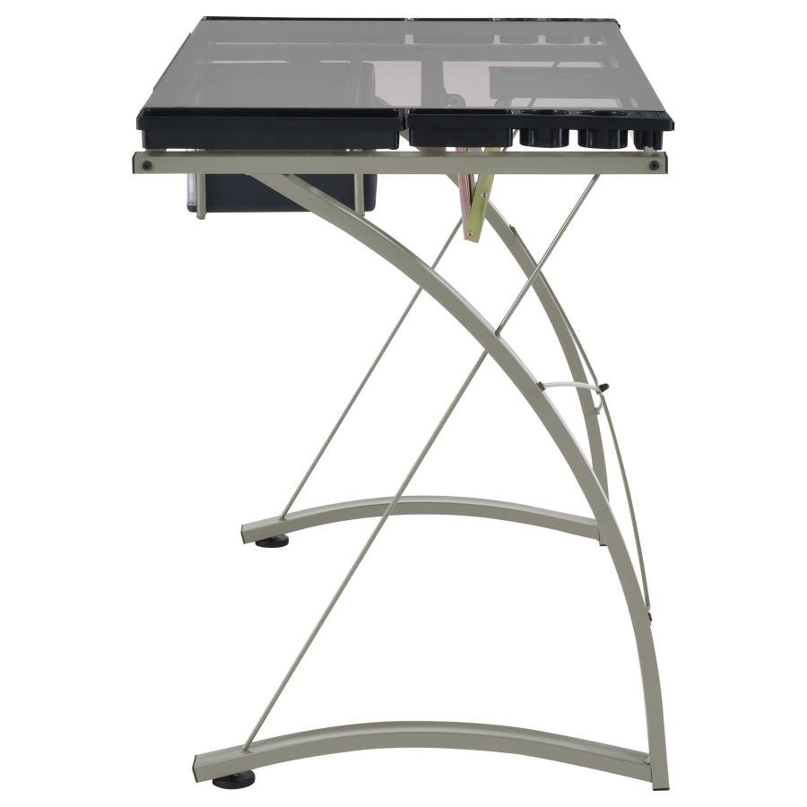 MELO 41-INCH GLASS TOP DRAFTING TABLE WITH STORAGE SILVER - Image 8