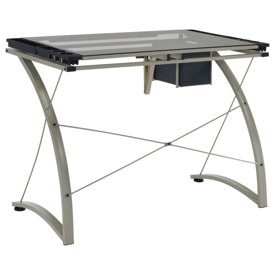 MELO 41-INCH GLASS TOP DRAFTING TABLE WITH STORAGE SILVER - Image 9