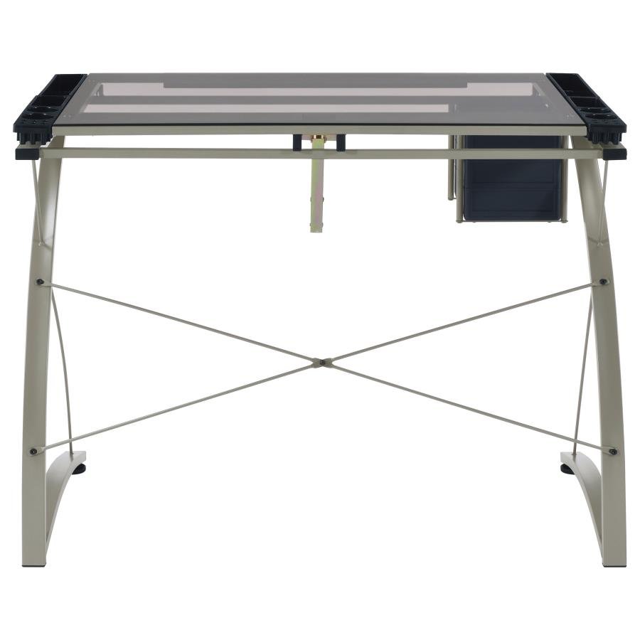 MELO 41-INCH GLASS TOP DRAFTING TABLE WITH STORAGE SILVER - Image 10