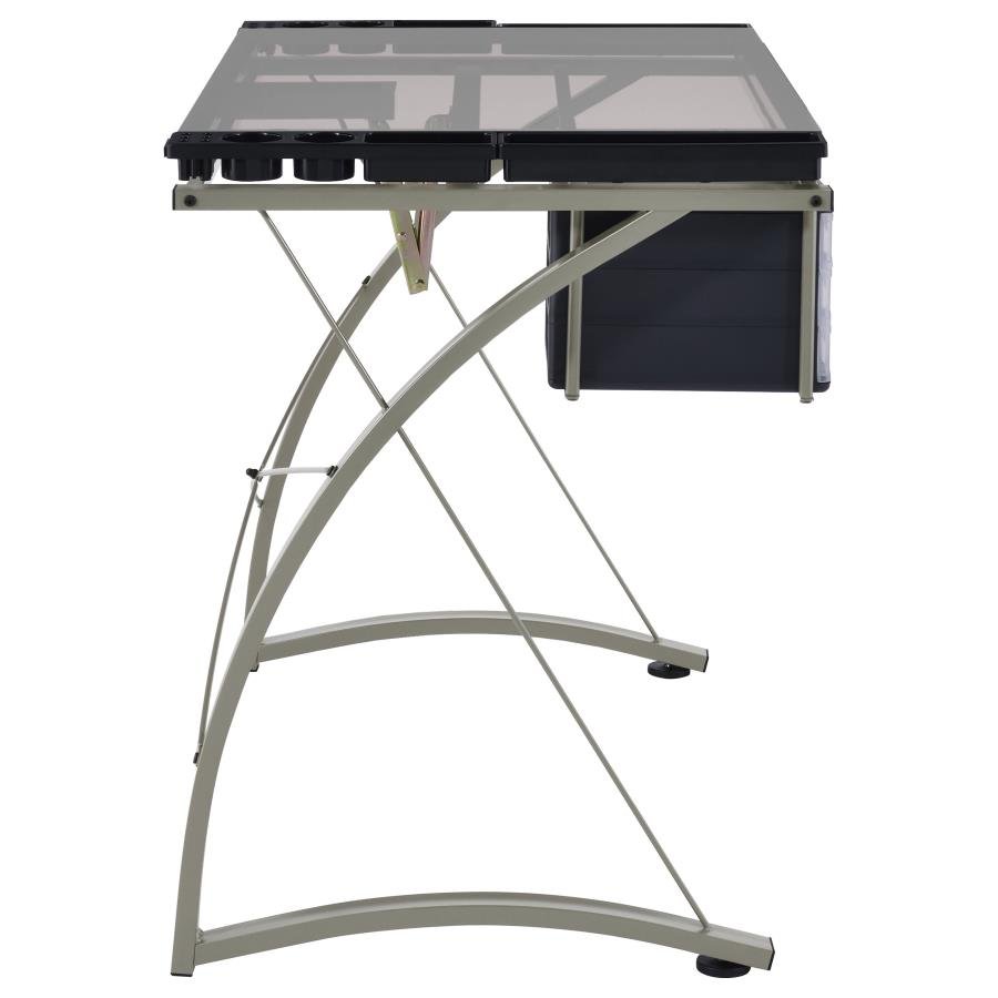MELO 41-INCH GLASS TOP DRAFTING TABLE WITH STORAGE SILVER - Image 11