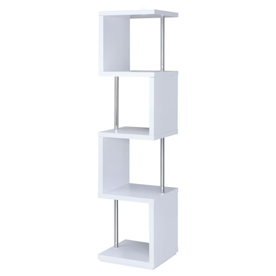 BAXTER 67-INCH 4-SHELF BOOKSHELF WHITE AND CHROME