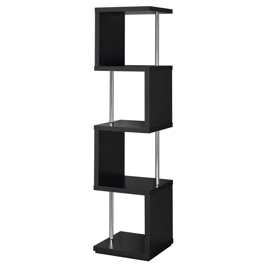 BAXTER 67-INCH 4-SHELF BOOKSHELF BLACK AND CHROME