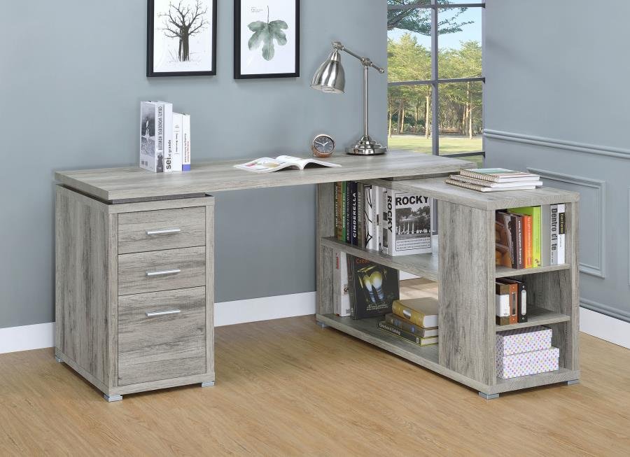 YVETTE 60-INCH 3-DRAWER L-SHAPE COMPUTER DESK GREY DRIFTWOOD - Image 2