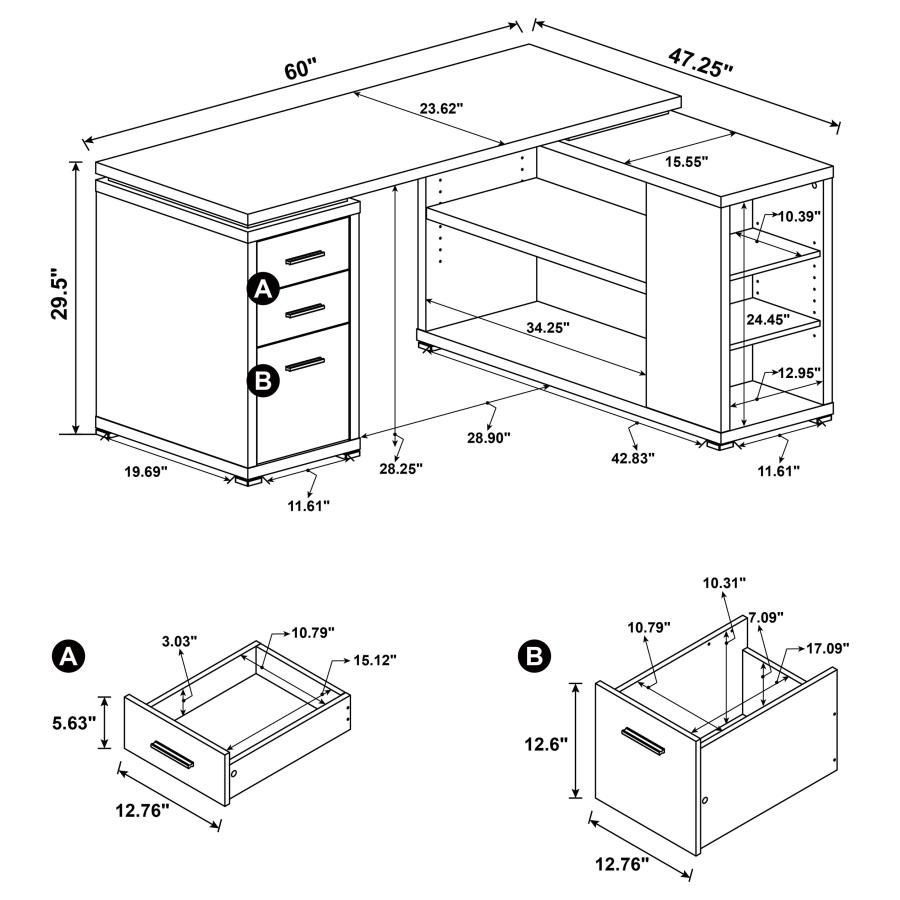 YVETTE 60-INCH 3-DRAWER L-SHAPE COMPUTER DESK GREY DRIFTWOOD - Image 13