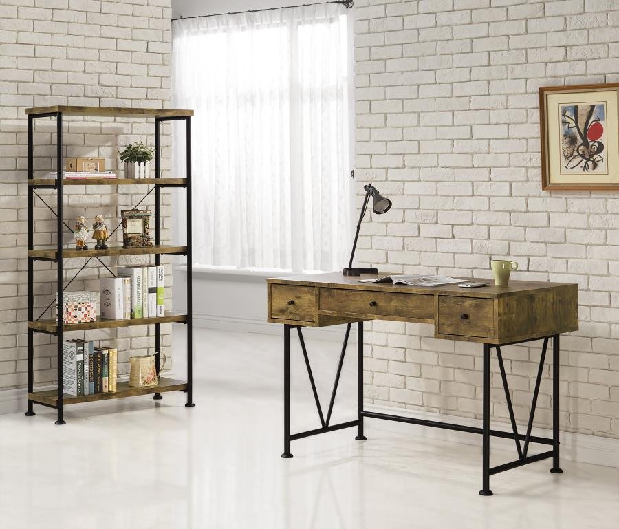 ANALIESE 2-PIECE COMPUTER DESK BOOKCASE SET RUSTIC NUTMEG