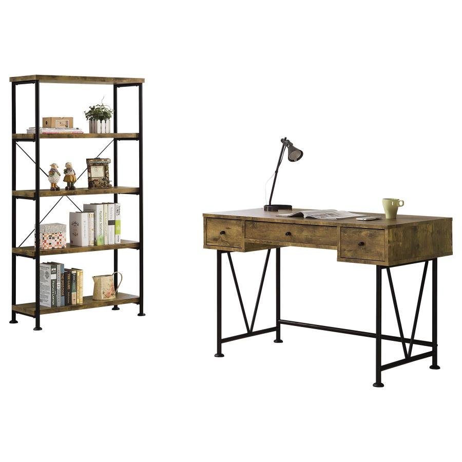 ANALIESE 2-PIECE COMPUTER DESK BOOKCASE SET RUSTIC NUTMEG - Image 2