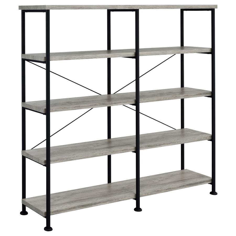 ANALIESE 63-INCH 4-SHELF DOUBLE BOOKSHELF GREY DRIFTWOOD