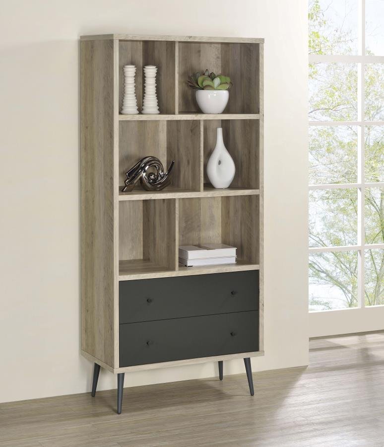 MAEVE 70-INCH 3-SHELF BOOKCASE WITH DRAWERS DISTRESSED PINE - Image 2
