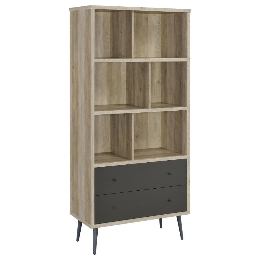MAEVE 70-INCH 3-SHELF BOOKCASE WITH DRAWERS DISTRESSED PINE