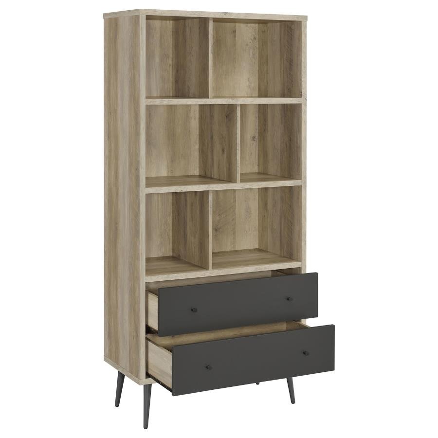 MAEVE 70-INCH 3-SHELF BOOKCASE WITH DRAWERS DISTRESSED PINE - Image 3