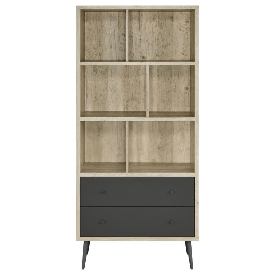 MAEVE 70-INCH 3-SHELF BOOKCASE WITH DRAWERS DISTRESSED PINE - Image 4