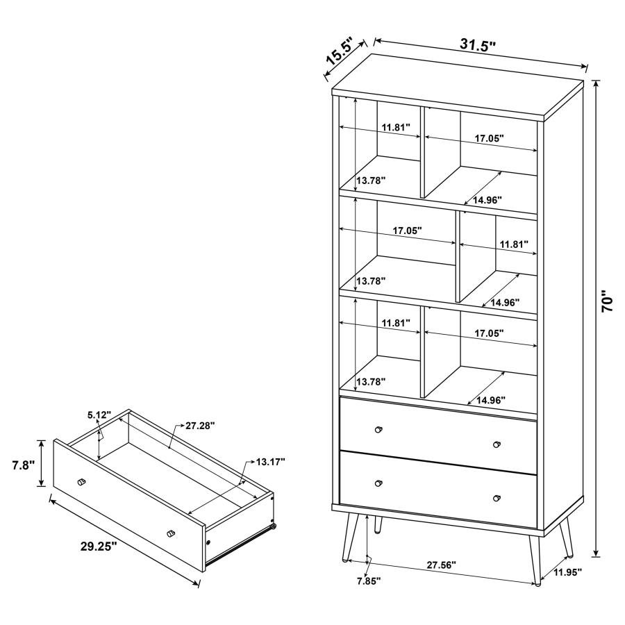 MAEVE 70-INCH 3-SHELF BOOKCASE WITH DRAWERS DISTRESSED PINE - Image 13