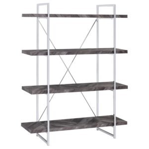 GRIMMA 63-INCH 4-SHELF BOOKSHELF RUSTIC GREY AND CHROME