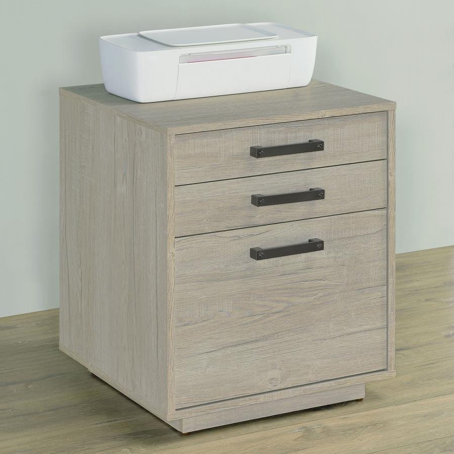 LOOMIS 3-DRAWER HOME OFFICE FILE CABINET WHITEWASHED GREY - Image 2